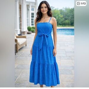 NWT Badgley Mischka Blue Striped priya Maxi Dress size 12